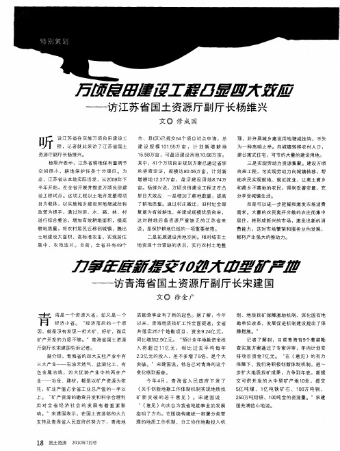 力争年底新提交10处大中型矿产地——访青海省国土资源厅副厅长宋建国