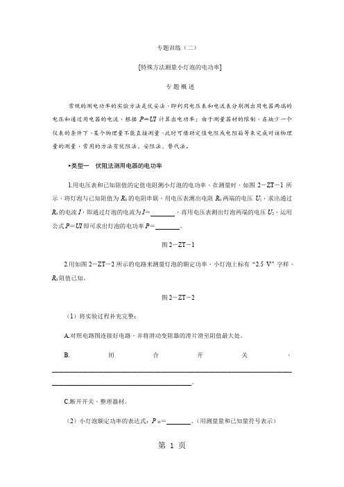 专题训练(二) 特殊方法测量小灯泡的电功率-word文档