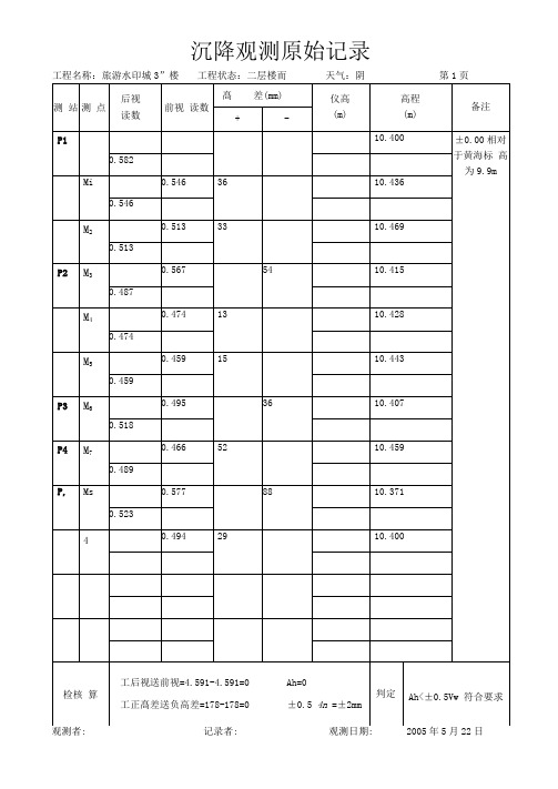 沉降观测原始记录