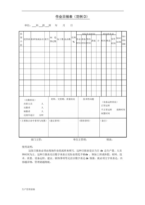 【生产管理表格】作业日报表(范例D)