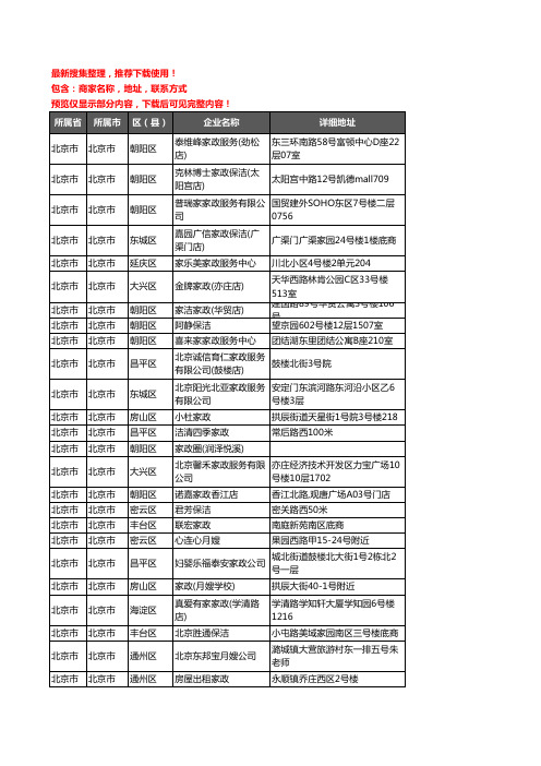 新版北京市家政企业公司商家户名录单联系方式地址大全1382家