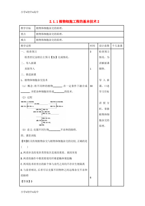 高中生物专题2细胞工程2.1.1植物细胞工程的基本技术2教案新人教版选修3