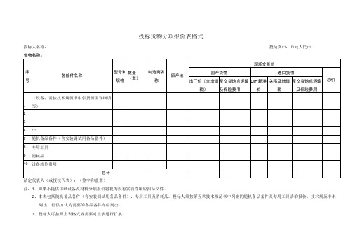 投标货物分项报价表格式33(2023年)