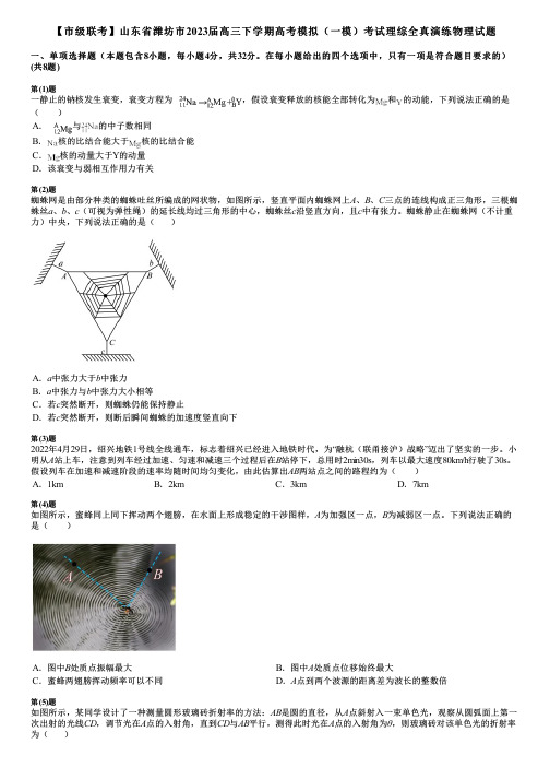 【市级联考】山东省潍坊市2023届高三下学期高考模拟(一模)考试理综全真演练物理试题