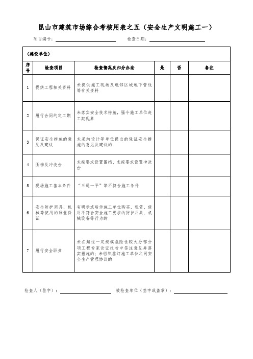 昆山市建筑市场综合考核用表之五(安全生产文明施工一)