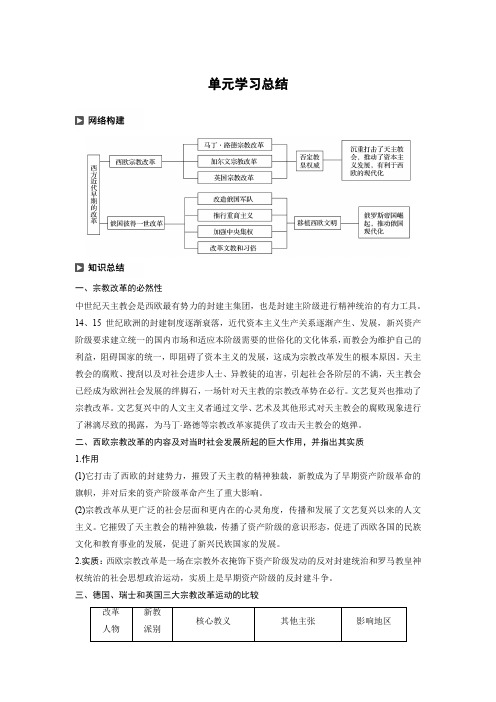 高中历史 西方近代早期的改革 单元学习总结