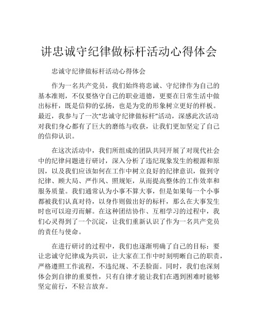 讲忠诚守纪律做标杆活动心得体会