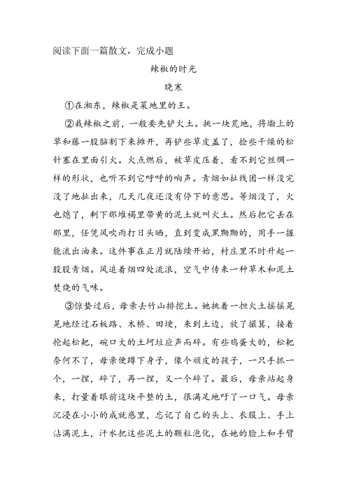 《辣椒的时光》阅读练习及答案