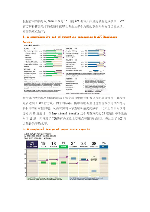 2016年9月ACT将启用最新的成绩报告