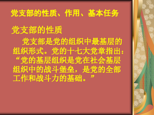 党支部的性质、作用、基本任务