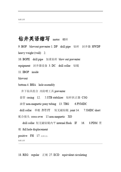 常用钻井英语缩写