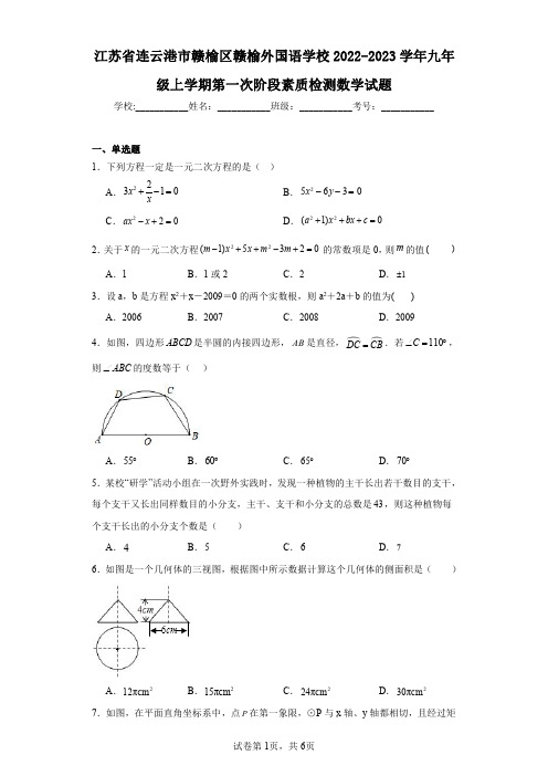 江苏省连云港市赣榆区赣榆外国语学校2022-2023学年九年级上学期第一次阶段素质检测数学试题