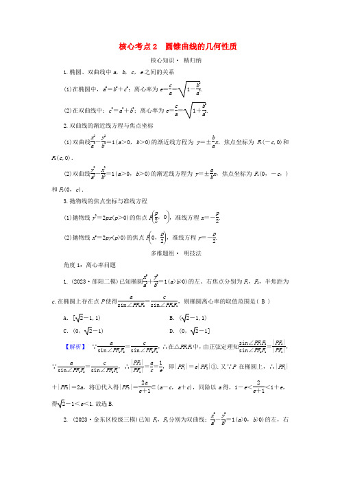 新教材适用2024版高考数学二轮总复习第1篇专题5解析几何第2讲圆锥曲线的方程和性质核心考点2圆锥曲