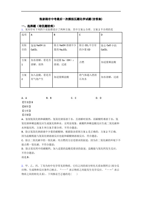 张家港市中考最后一次模拟压题化学试题(含答案)