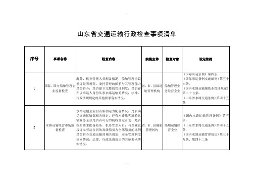 山东交通运输行政检查事项清单