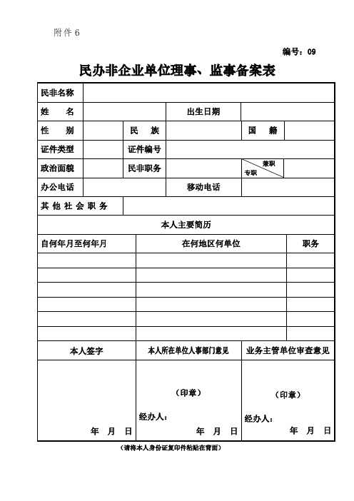 民办非企业单位理事监事备案表