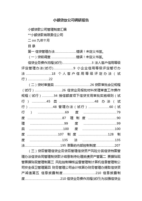 小额贷款公司调研报告