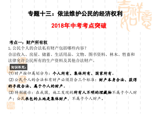 2018年中考政治总复习——专题十三  依法维护公民的经济权利