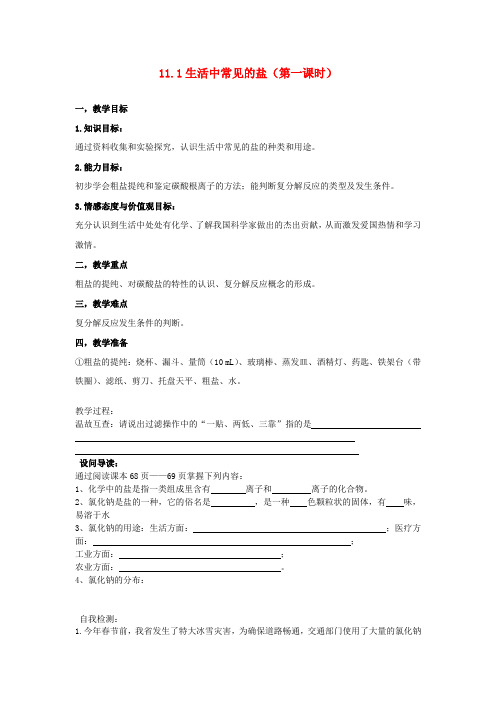 九年级化学下册 11.1 生活中常见的盐教案 新人教版