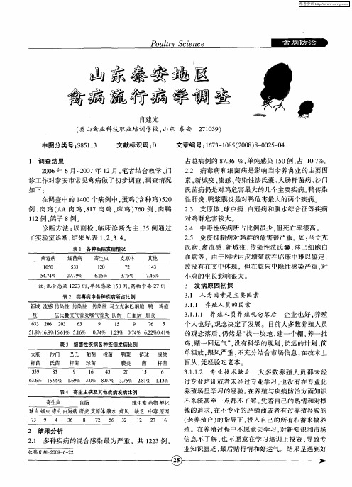 山东泰安地区禽病流行病学调查