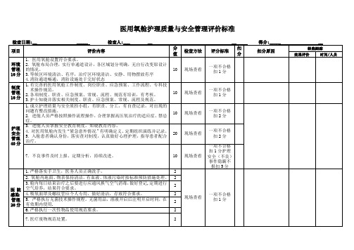 医用氧舱护理质量与安全管理质控标准