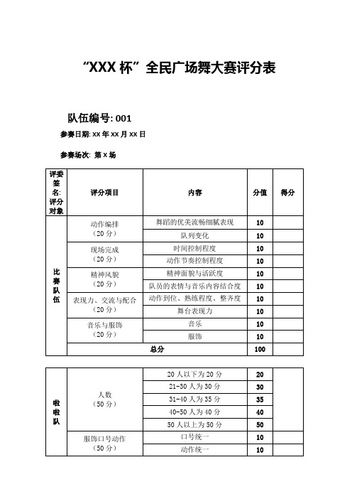 广场舞比赛评分表