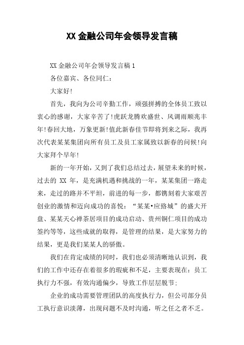 XX金融公司年会领导发言稿