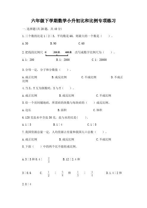 六年级下学期数学小升初比和比例专项练习及答案(精选题)