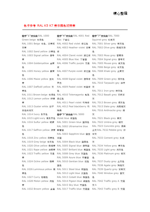 色卡参考_RAL_K5_K7劳尔颜色对照表