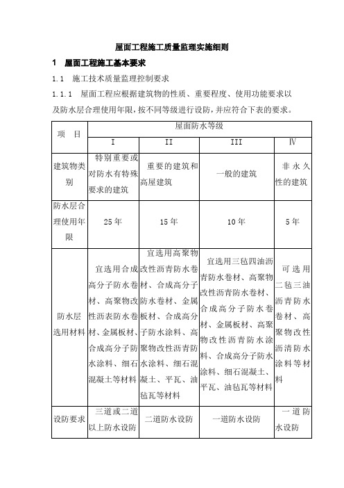 屋面工程施工质量监理实施细则