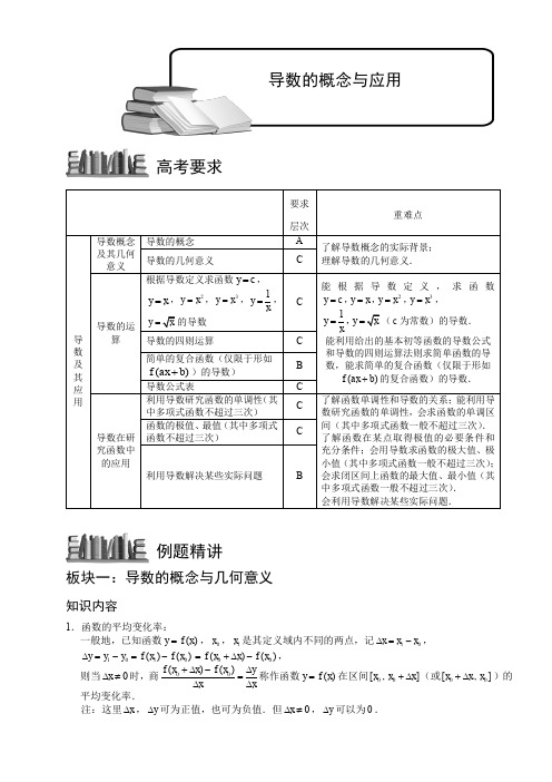 苏教版高中数学选修2-2 导数的概念与应用    教案