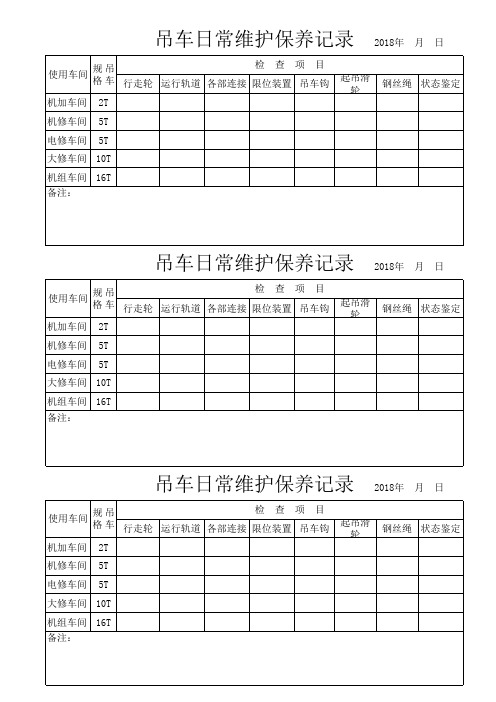 吊车日常维护保养记录