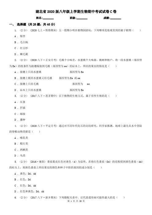 湖北省2020版八年级上学期生物期中考试试卷C卷(考试)