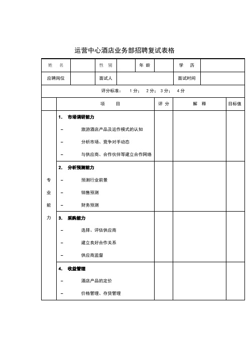 运营中心酒店业务部招聘复试表格