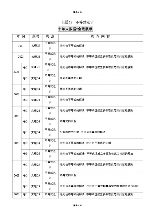 2023年高考数学真题分训练   不等式选讲(含答案含解析)