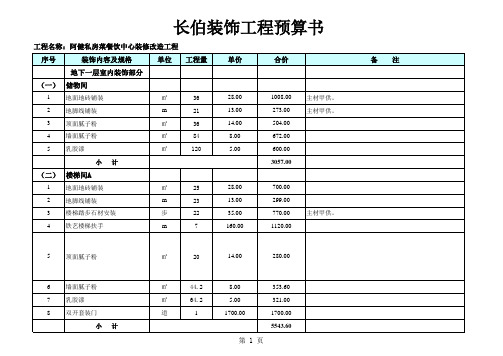 酒店装饰工程预算书案例