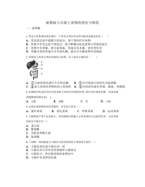 4.2食物的消化与吸收浙教版九年级上册科学(2)