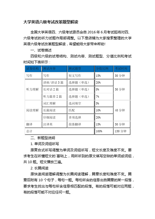 大学英语六级考试改革题型解读