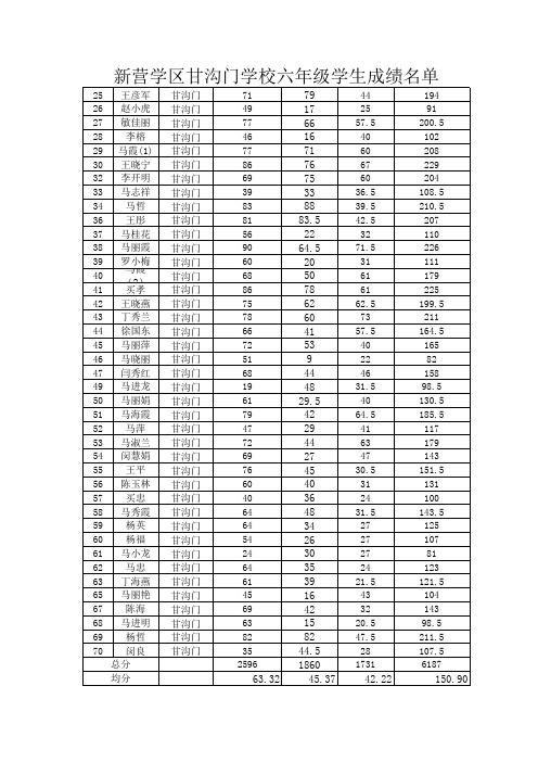 新营学区六年级成绩表