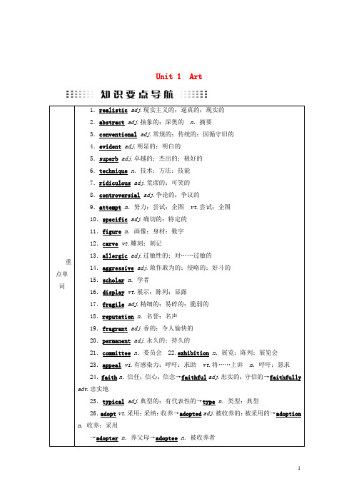 全国通用版2019版高考英语大一轮复习Unit1Art讲义新人教版选修620180506151