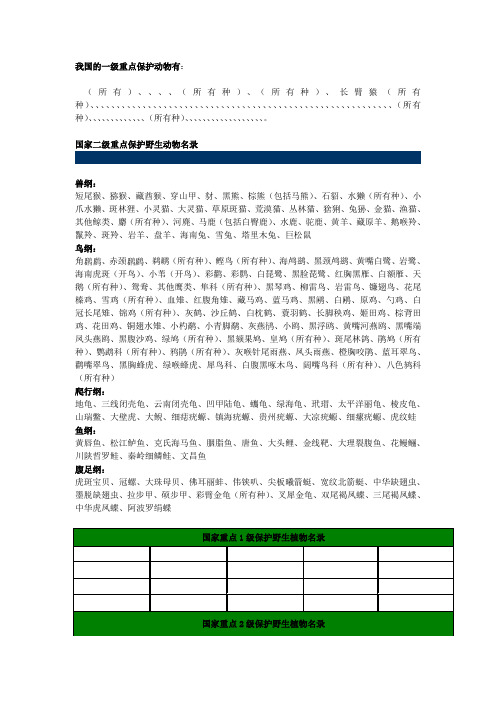 国家一二级保护动物和一二三级保护植物名录