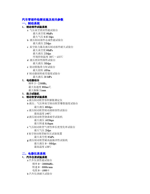 汽车零部件检测设施及相关参数