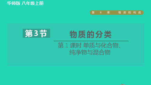 八年级科学上第6章物质的构成6、3物质的分类第1课时单质与化合物纯净物与混合物习题课件新版华东师大版