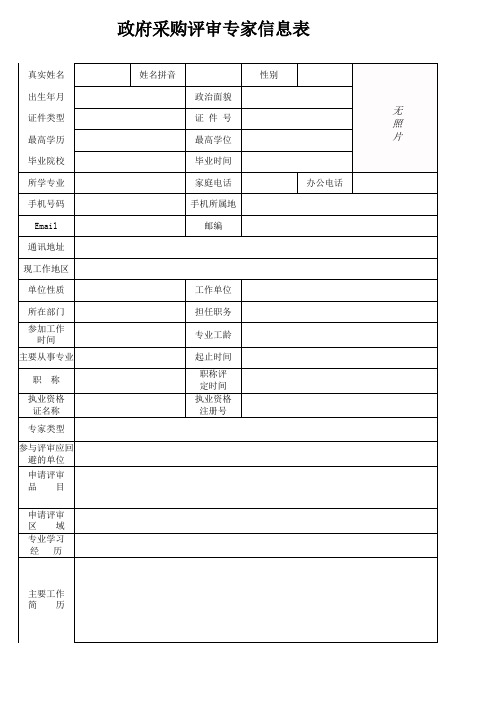 政府采购评审专家信息表