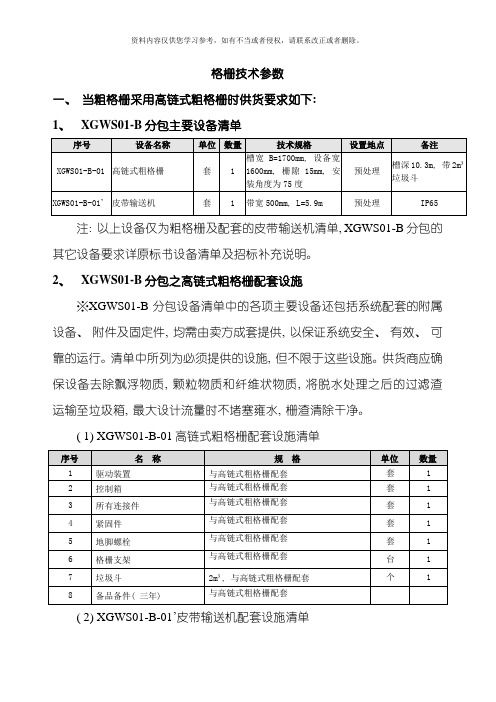 格栅技术参数模板