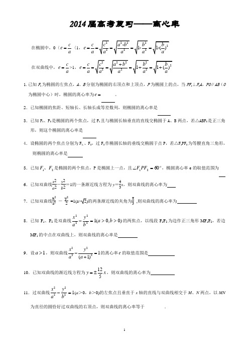 2014届椭圆与双曲线的离心率专题——经典