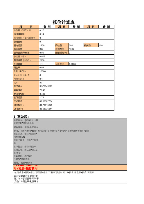 15041-FOB QUOTATION CALCULATOR[原创] 自制报价计算器 EXCEL版