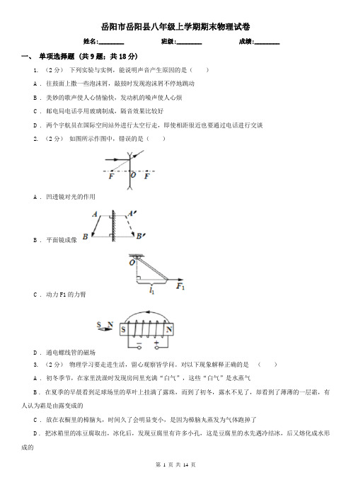 岳阳市岳阳县八年级上学期期末物理试卷