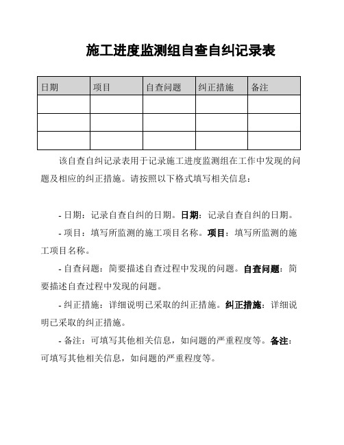 施工进度监测组自查自纠记录表