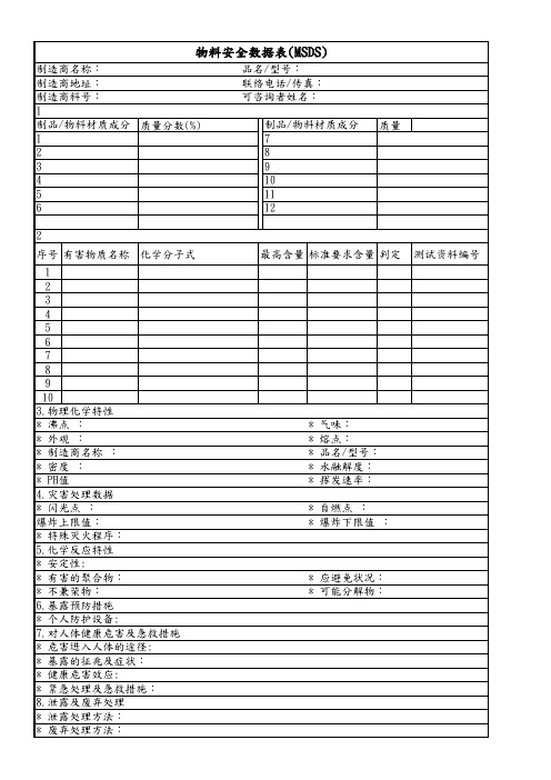 物料安全数据表(MSDS模板)